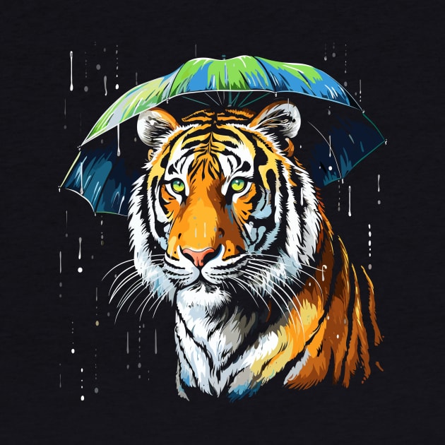 Siberian Tiger Rainy Day With Umbrella by JH Mart